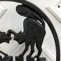 Art Deco Era Cast Iron Bench With Black Cats on Fence 13.jpg