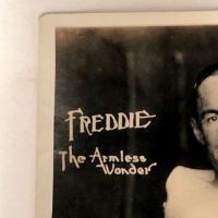Freddie Esele Armless Wonder Signed Photographic Postcard  2 (in lightbox)