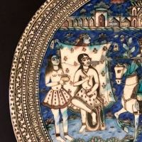 Large Round Qajar Underglaze Pottery Tile Circa 19th Century of Prince on Horseback with Nude Women 2.jpg