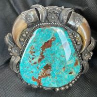 Navajo Bear Claw and Turquoise Massive Cuff 1.jpg