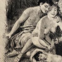 Paul Emile Becat Drypoint Etching Nude Couple Cutting Eros Wings 9.jpg