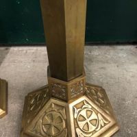 Pr of Brass Church Floor Candlesticks 9.jpg