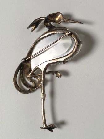 Trifari Alfred Philippe Heron Stork with Glass Belly and Rhinestone Pin Brooch 2.jpg