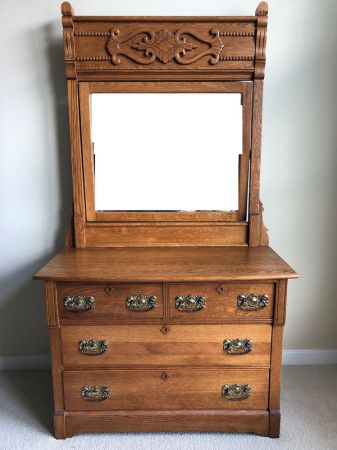 Circa 1890 S Tall Victorian Oak Dresser, Antique Victorian Oak Dresser With Mirror