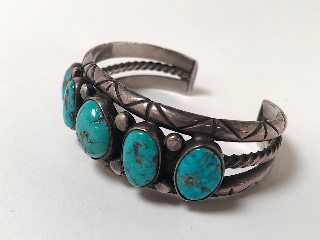 Antique Pawn Navajo Silver Cuff with Turquoise 3.jpg