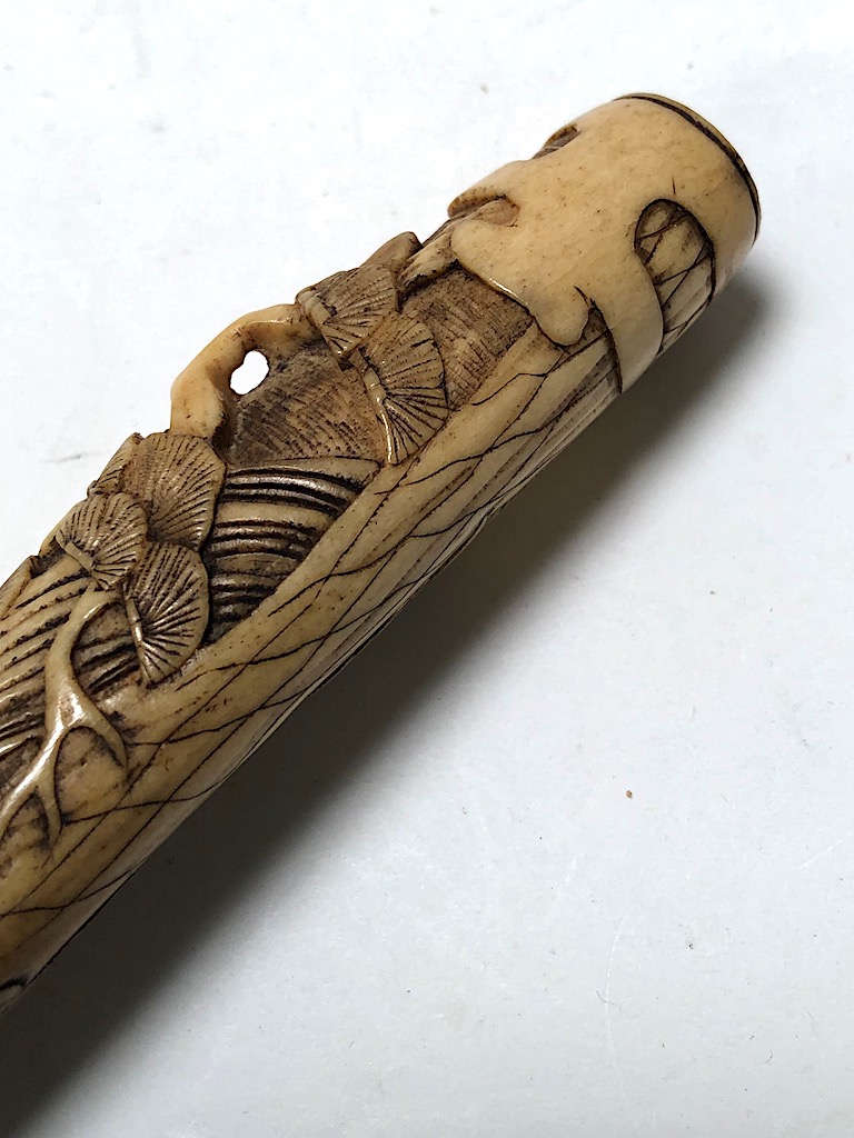 Japanese Kiseru zutsu Pipe-Case Carved Antler Circa Late 19th C 8.jpg