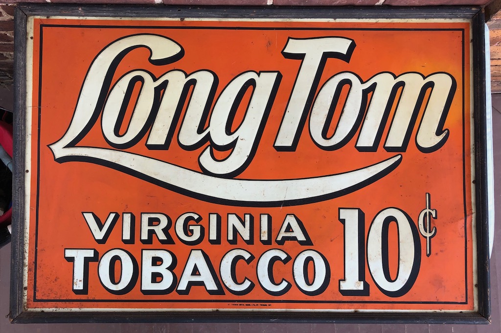 Long Tom Virginia Tobacco Painted Metal sign in Original Wood Frame By St Thomas Metal Signs ltd 18.jpg