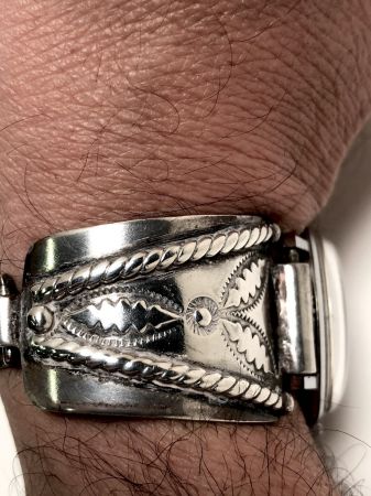 Pre WWII Silver Native American Silver Watch Band with Buckle Clasp 9.jpg