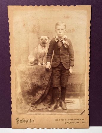 Schutte Baltimore Photographer Cabinet Card Young Boy with His Dog on Table 1.jpg