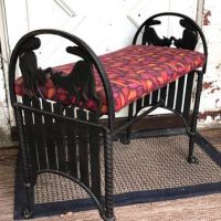 Art Deco Era Cast Iron Bench With Black Cats on Fence 1.jpg