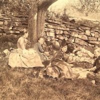 Large Cabinet Card of 3 Couples Having Picnic Beuatiful Clarity and Detail 10.jpg