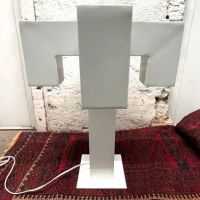 Mid Century White Metal Table Lamp Italian Modernist 2.jpg