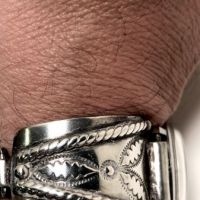Pre WWII Silver Native American Silver Watch Band with Buckle Clasp 9.jpg