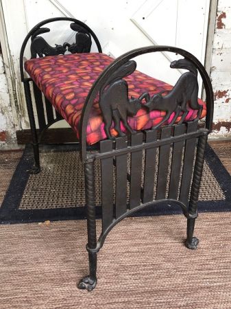 Art Deco Era Cast Iron Bench With Black Cats on Fence 2.jpg