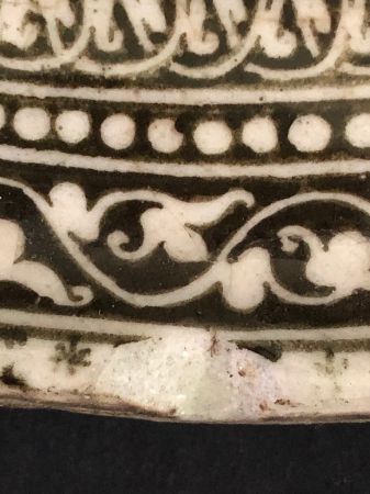 Large Round Qajar Underglaze Pottery Tile Circa 19th Century of Prince on Horseback with Nude Women 17.jpg