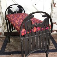 Art Deco Era Cast Iron Bench With Black Cats on Fence 2.jpg