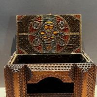 Boudoir Tramp Art Box with Hat Pin Cusion Top and Hiden Drawer 11.jpg