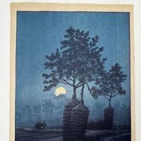 Moon at Game by Hasui Publisher Watanabe Shozaburo C Seal 1932 Woodblock 10 (in lightbox)