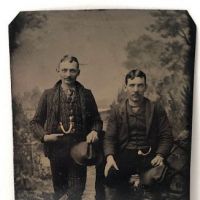 Two Men with Hand Tinted Watch Chains and Cowboy Hats Tin Type 1.jpg