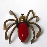 Vintage Large Red Bakelite Brass Spider Brooch Pin 5.jpg
