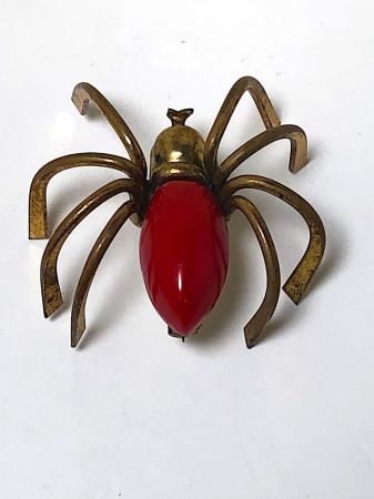 Vintage Large Red Bakelite Brass Spider Brooch Pin 5.jpg